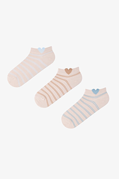 Penti 3 Pairs of Cotton Heart Patterned Striped Booties Socks