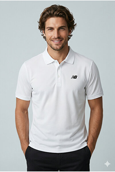 New Balance MNT3415 Λευκό ανδρικό μπλουζάκι με γιακά πόλο