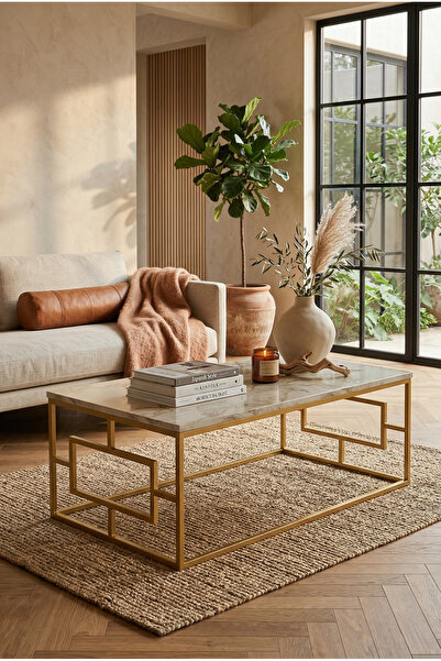 Robin Home Atlantis Gold Metal Orta Sehpa Mermer Desen