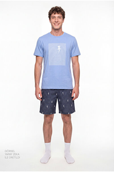 Penti Men's Colorful Lighthouse Bay Shorts Pajama Set