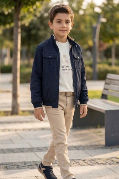 Zaziko Kids Boys' Reversible Jacketed Jersey Blouse and Linen Trousers Suit TKM1602