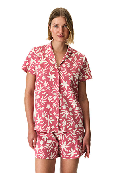 Penti Gül Kurusu Ciao Cotton Piece Shirt and Shorts Pajama Set