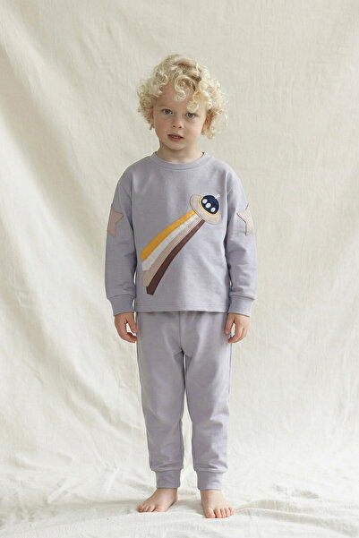 Cigit Set de pijamale cu aplicații Navă Spațială, 2-8 ani, gri