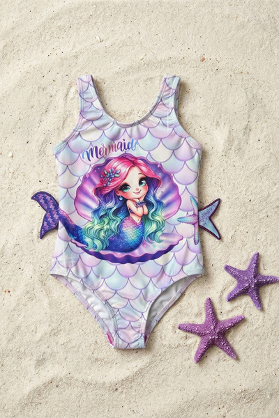 Minipodyum Κοριτσίστικο μαγιό Mermaid με στάμπα και ένθετο σερβιέτας μιας τεμ...