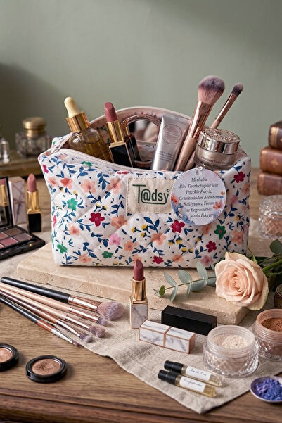 Tadsy Colorful Floral 100% Cotton Makeup and Cosmetic Bag |   22X12X10 cm |  ...