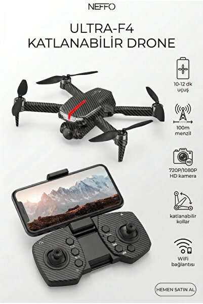 NEFFO Karbon Desenli Çift Kameralı Drone | 360° Roll, Tek Tuş Kalkış, HD Kamera