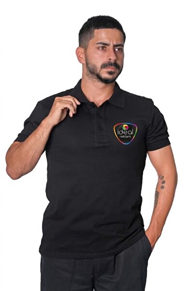 Firmaya Özel Baskılı Youwear Polo Yaka Penye T-shirt Siyah