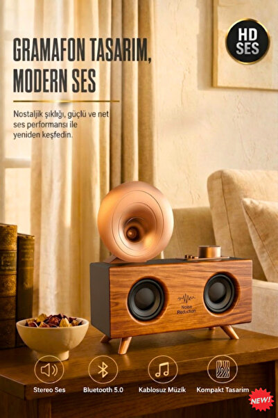 Maybax Gramafon Tasarımlı Radyolu Müzik Çalar 3d Yüksek Ses Kalitesi USB TF K...