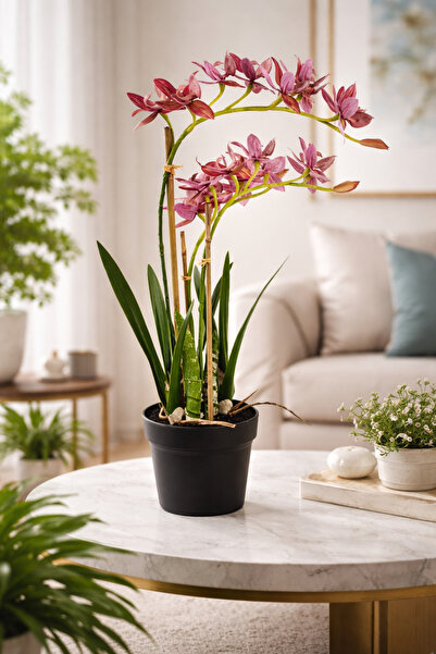 esdekor Pembe Yapay Vanda Orkide 61 cm 1 Adet Saksılı Dekoratif Çiçek