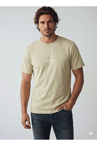 Jack & Jones Erkek Kabartma Logo Baskili Tisört - Celadon Tint Yeşil