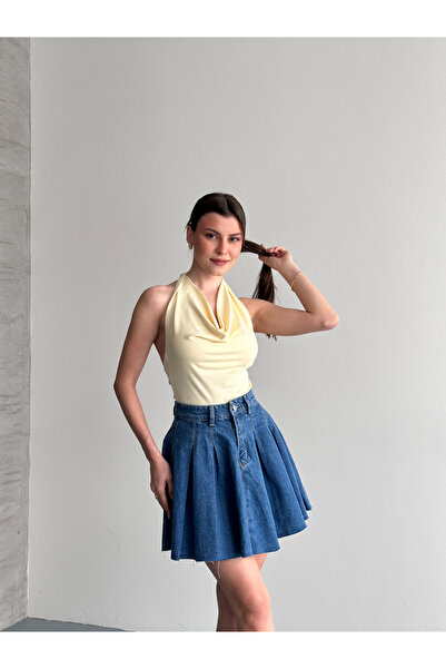 MARLİX Pleated Jean Mini Skirt
