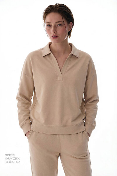 Penti Bej Polo Yaka Modal Sweatshirt