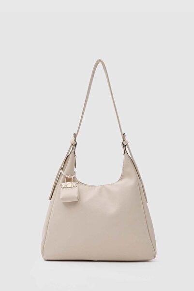 Shule Bags حقيبة الكتف الكريمية المترهلة مع سحر الأمعاء