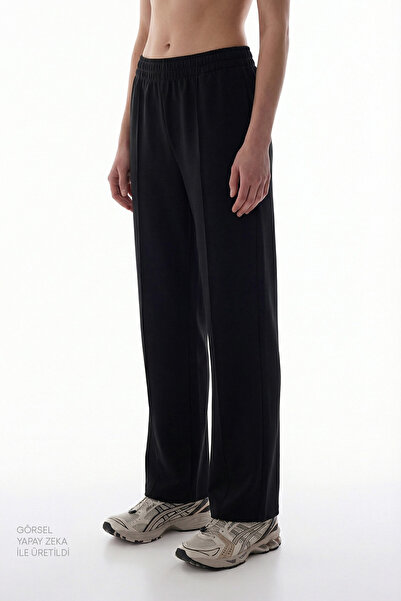 Penti بنطلون مودال أسود عالي الخصر مستقيم الساق