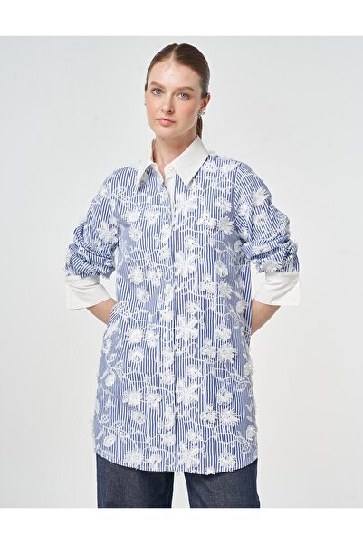 Kayra Embroidered Cotton Tunic Navy Blue