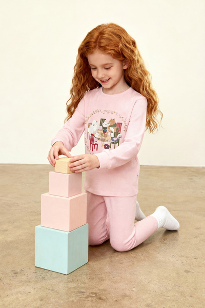 Penti Dusty Rose Girl's Striped Printed Pajama Set