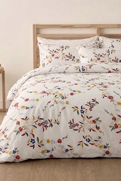 LaLiva Nazlı Çiçekler Double Bed - Elastic Sheets - Cotton Duvet Cover Set