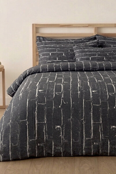 LaLiva Lenjerie de pat dublă cu model cărămidă neagră Set de lenjerie de pat ...