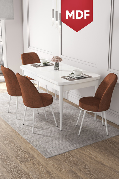 Canisa Concept Kor Serisi 70x114 Açılabilir MDF Mutfak Masası Takımı Beyaz Ma...