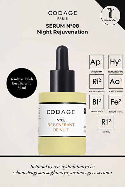 CODAGE PARIS Serum No 08 Night Rejuvenation - Yenileyici Etkili Gece Serumu 3...