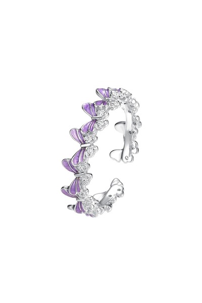 genernic Women's Purple Butterfly Ring 925 Sterling Silver Rhodium Plated wit...