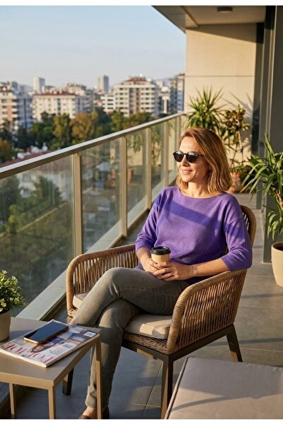 URUMDAY Merserize Bisiklet Yaka Truvakar (Kapri) Kol Triko Bluz