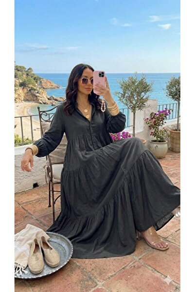 QUAWEAR V-Neck Half Placket Buttoned Elasticized Sleeve Hem Viscose Fabric Fu...