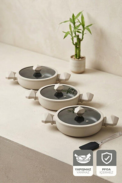 Kitchen Life Gigilli Gal 6 Parça Diamond Sahan Seti Krem (Silikon Spatula Hed...