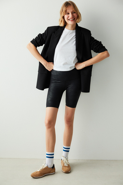 Penti Siyah Miracle Pop Up Leather Biker Short