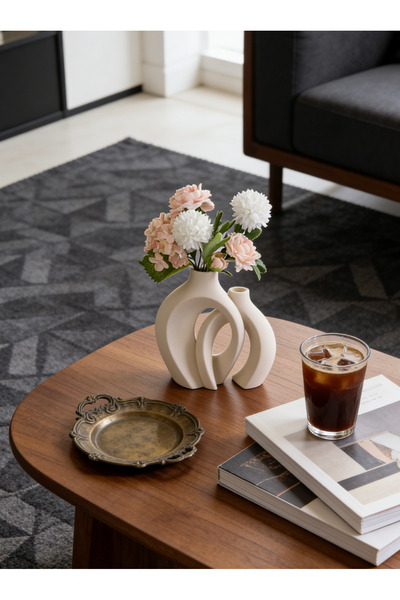 Bayt Aura Set of 2 hollow ceramic pots, cake-shaped pots for home decor