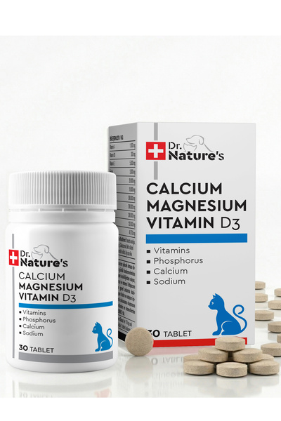 Dr. Nature's Kediler İçin Kalsiyum + Magnezyum + D3 Vitamini – Kemik ve Diş D...