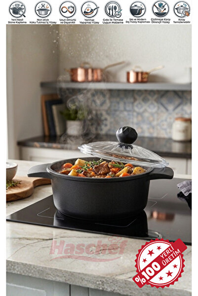 HASCHEF Kristal Döküm Yapışmaz Titanyum Kaplama Derin Tencere 20 Cm