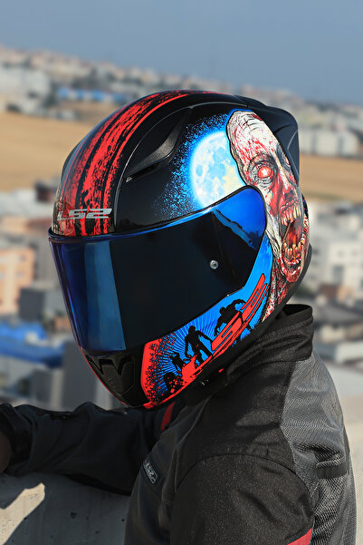 LS2 RAPID 2 RACE ZOMBIE SİYAH-KIRMIZI KASK (1 Renkli + 1 Şeffaf Vizörlü)