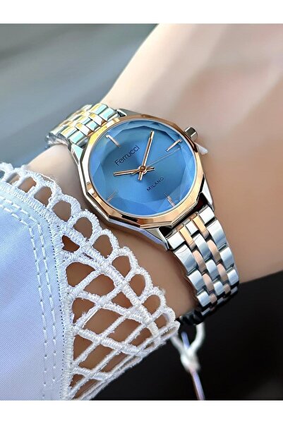 Ferrucci ساعة يد نسائية ميلانو - زجاج مقطوع، سلك معدني