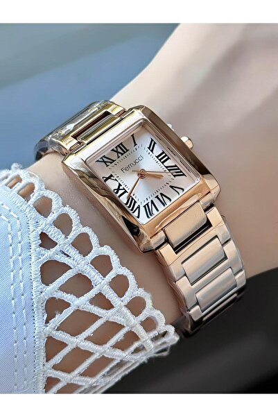 Ferrucci Milano Women's Wristwatch – Roman Numeral, Square Case, Rose Gold Me...