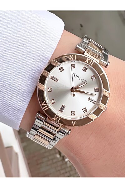 Ferrucci قرص أنيق - ساعة يد بحبل من الفضة والذهب والأرقام الرومانية