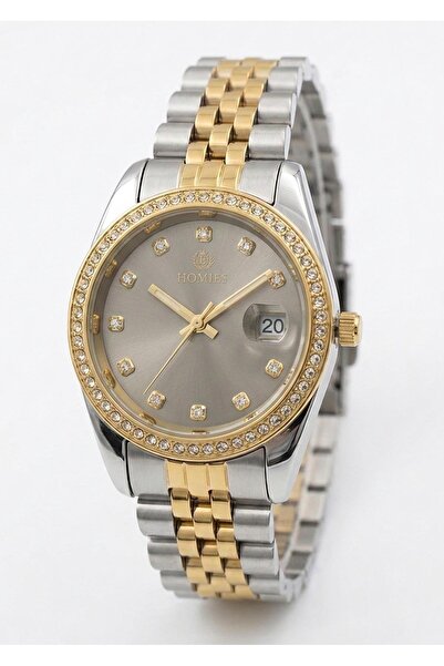 Homies Women's Gold Silver Metal Cord Stone Detailed Calendar Wristwatch with...