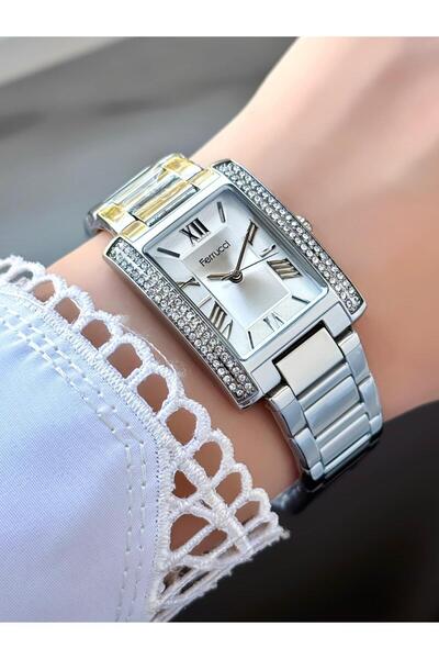 Ferrucci Rectangle Stone Rose Gold Metal Cord Women Wrist Watch