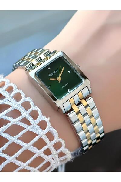 Ferrucci Milano Women's Wristwatch – Stone Dial, Square Case, Rose Metal Band