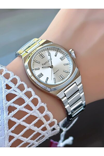 Ferrucci ساعة يد نسائية ميلانو – سوار معدني فضي اللون، كوارتز تناظري