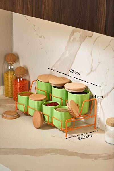 Edora Home Orange Stand 7 Compartment Porcelain Spice Set Bamboo Lid Kitchen ...