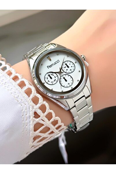 Ferrucci Women's Round White Dial Silver Metal Band Wristwatch
