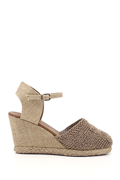 GÖNDERİ(R) Women's Mink Straw Knitted Wedge Heeled Sandals