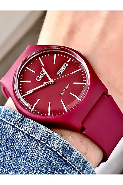 Q&Q Unisex Mor Takvimli Gün Göstergeli Silikon Kayış 10 Atm Su Geçirmez Spor ...