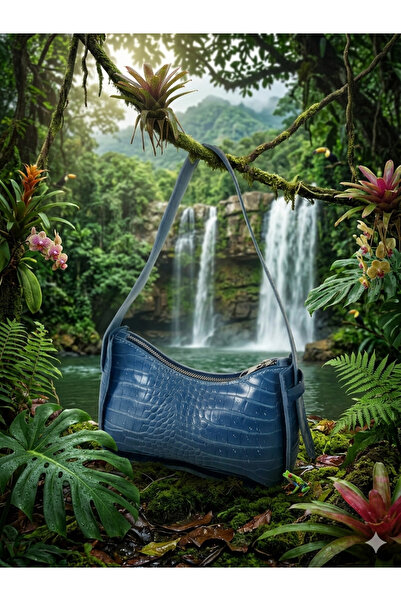 YMZBAG Τσάντα μπαγκέτας με μοτίβο Indigo Blue Crocodile