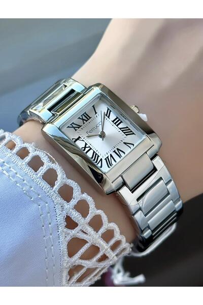 Ferrucci ساعة يد نسائية ميلانو – أرقام رومانية، هيكل مربع، حبل معدني فضي اللون