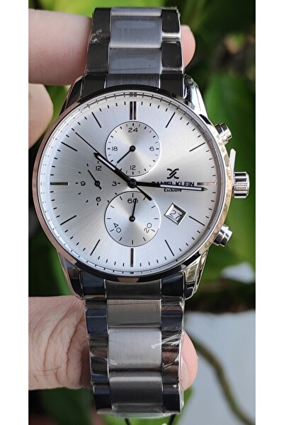 Daniel Klein ساعة يد بسوار معدني بمينا أسود ووظيفة أنيقة فضية للرجال - التاري...