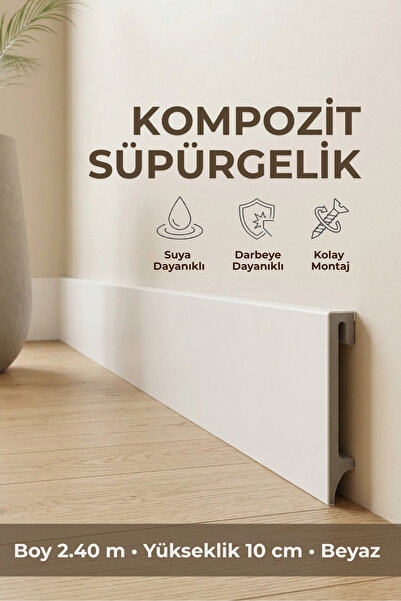 AGK Espumo Kompozit Süpürgelik 10 cm Beyaz | Suya, Neme, Darbeye Dayanıklı Sü...