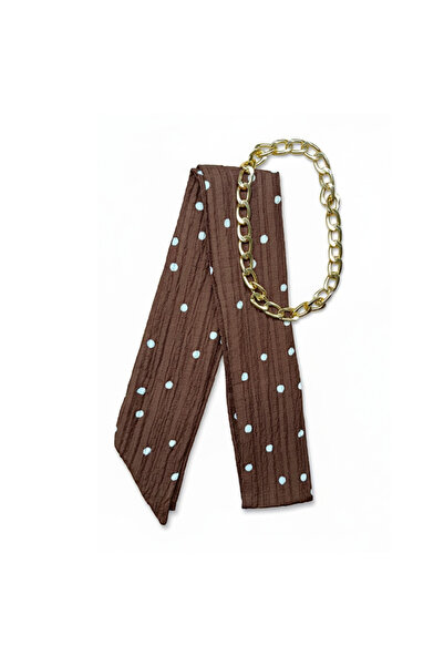 maia قلادة وشاح بنقاط بولكا دوت باللونين البني والأبيض - إكسسوار للرقبة بسلسل...