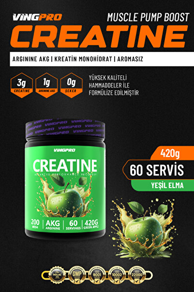 vingpro CREATINE MONOHYDRATE 420 GR YEŞİL ELMA AROMALI 60 SERVİS
